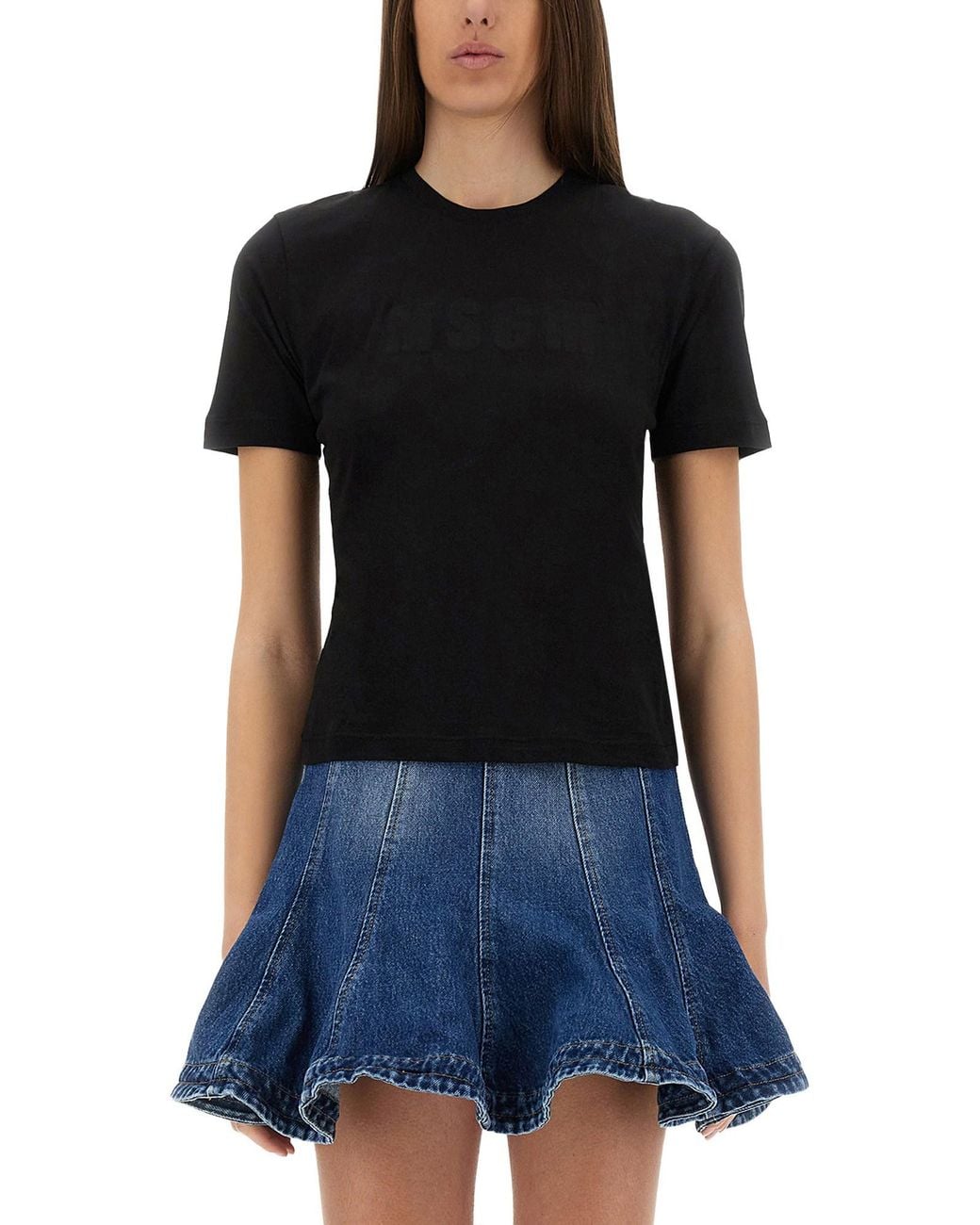 MSGM Black Graphic Crew Neck T-Shirt