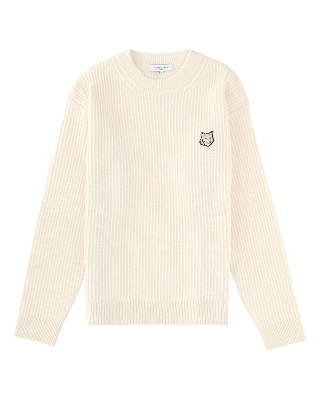 Maison Kitsuné White Ribbed Knit With Fox Patch for men