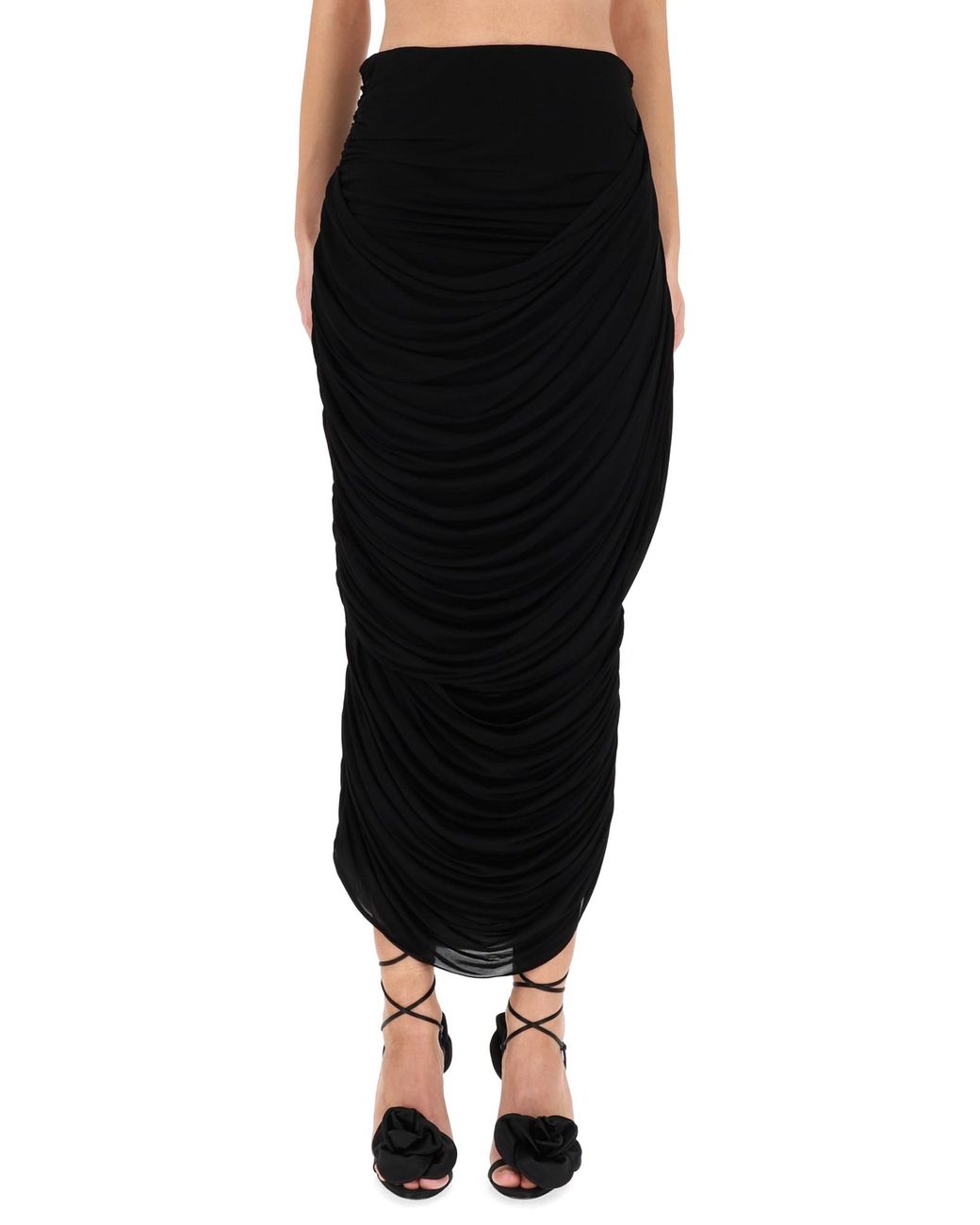 Magda Butrym Black Draped Midi Skirt