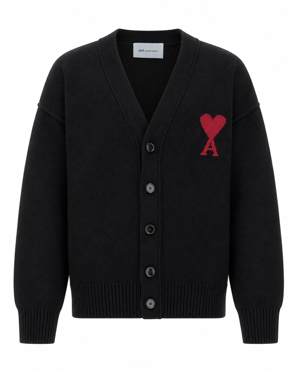 AMI Black Cardigan Con Logo A Intarsio