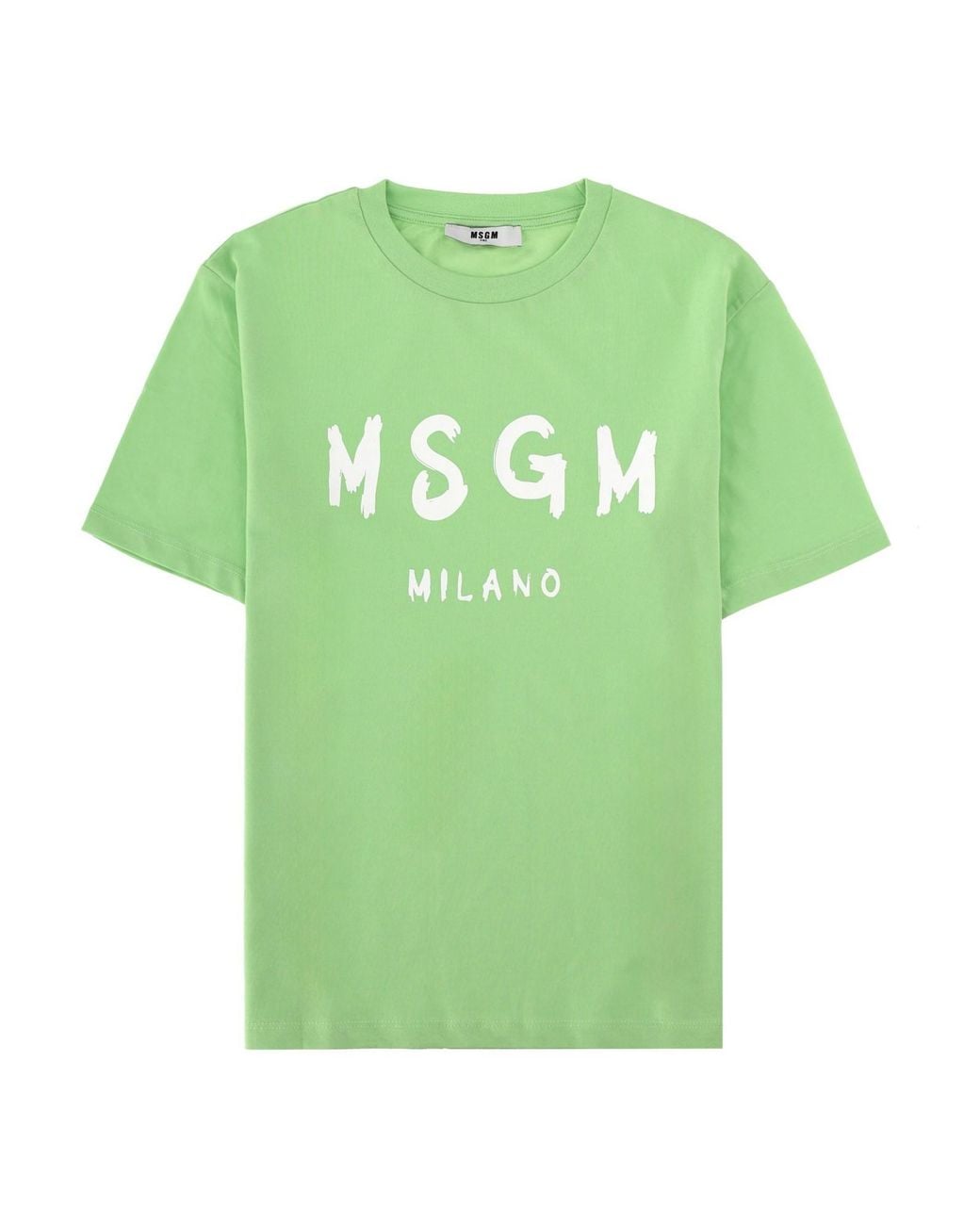 MSGM Green T-Shirt A Manica Corta Con Stampa Logo