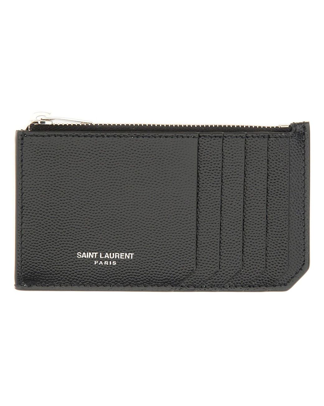 Saint Laurent Black Logo Calfskin Zip Card Case