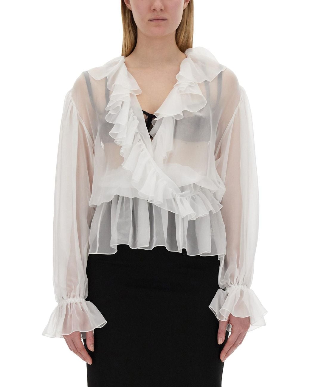 Dolce & Gabbana White Silk Shirt With Rouches For