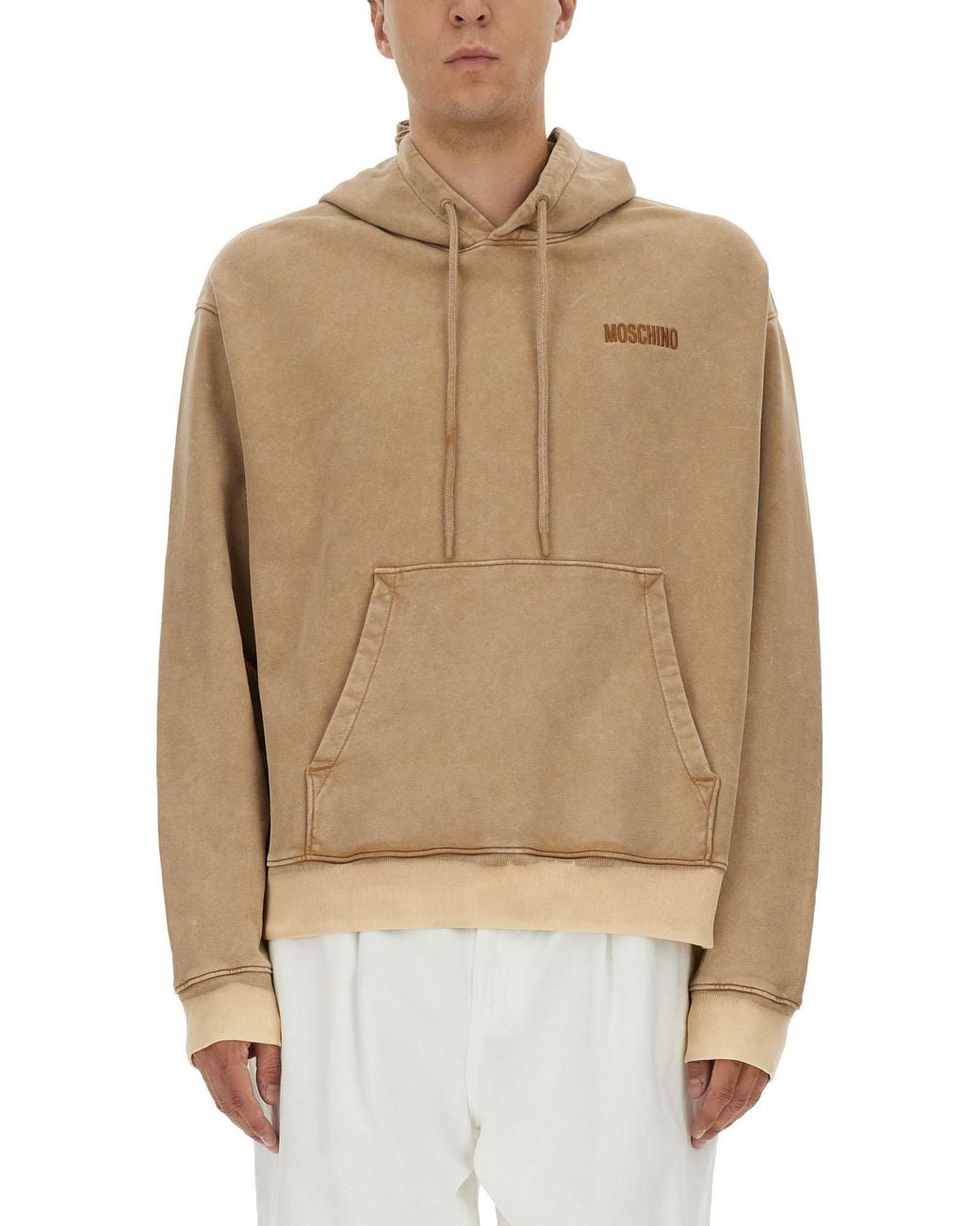 Moschino Natural Washed Hoodie With Logo And Studded Design for men