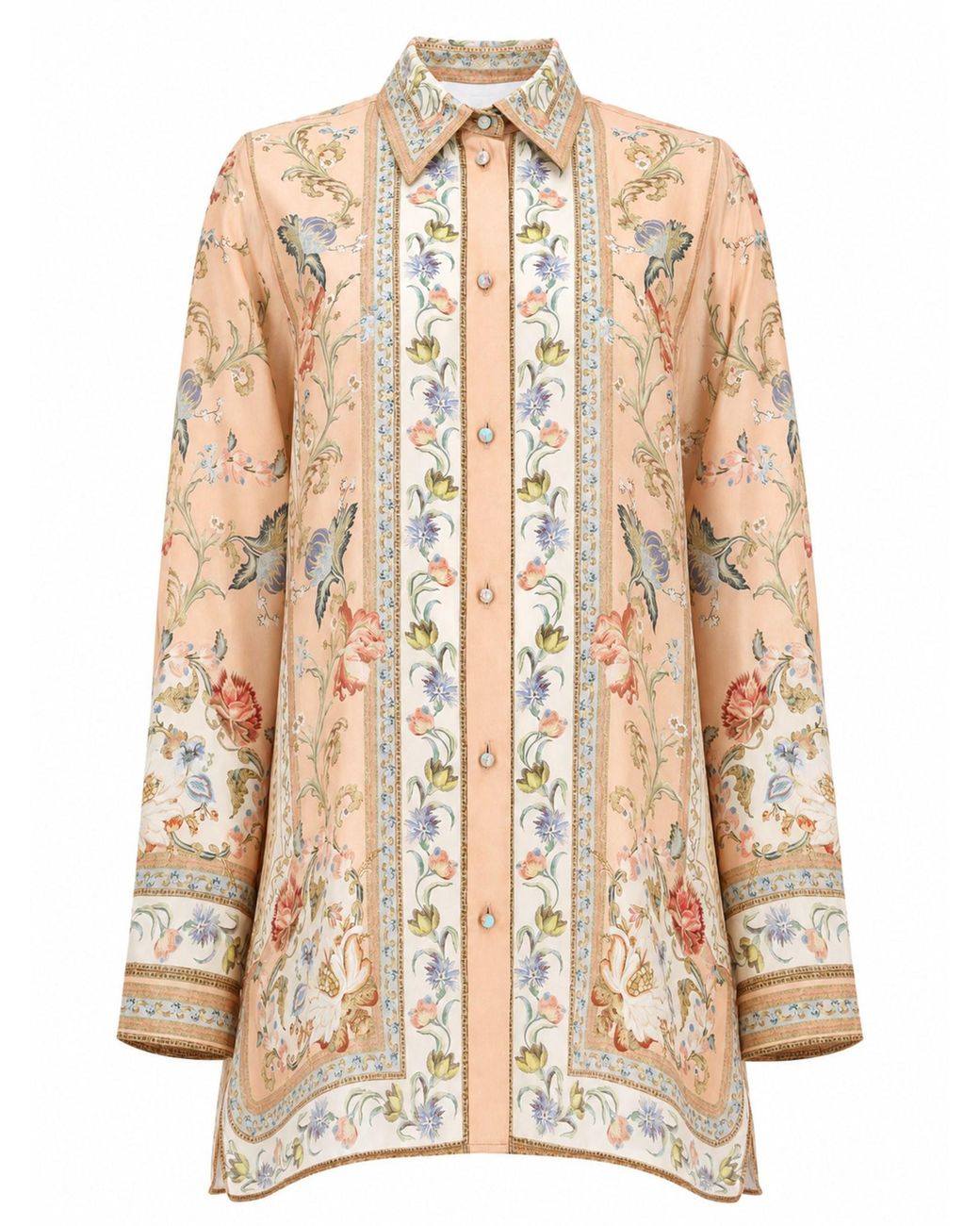 Zimmermann Natural Printed Silk Button-Up Shirt
