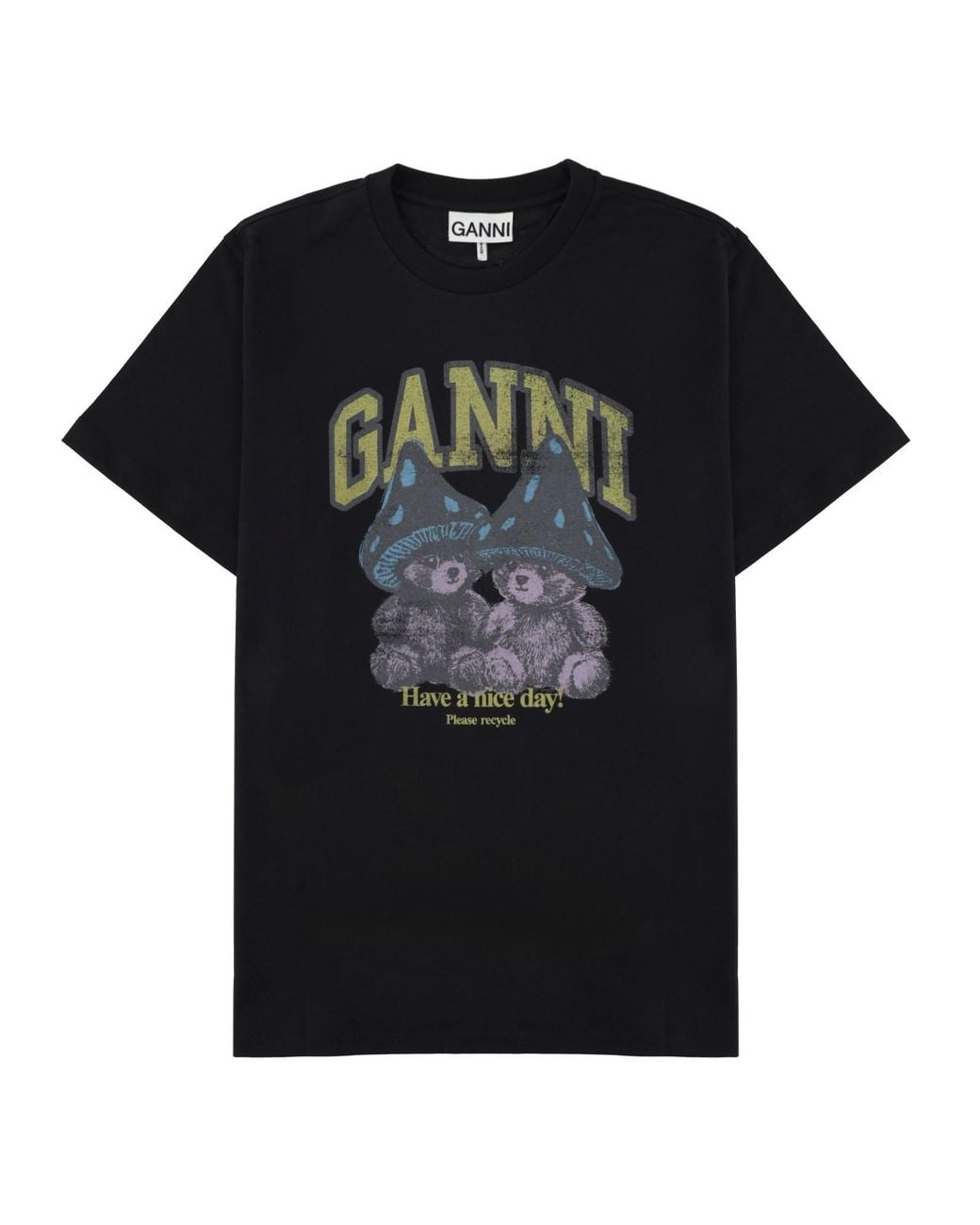 Ganni Black T-Shirt Con Stampa