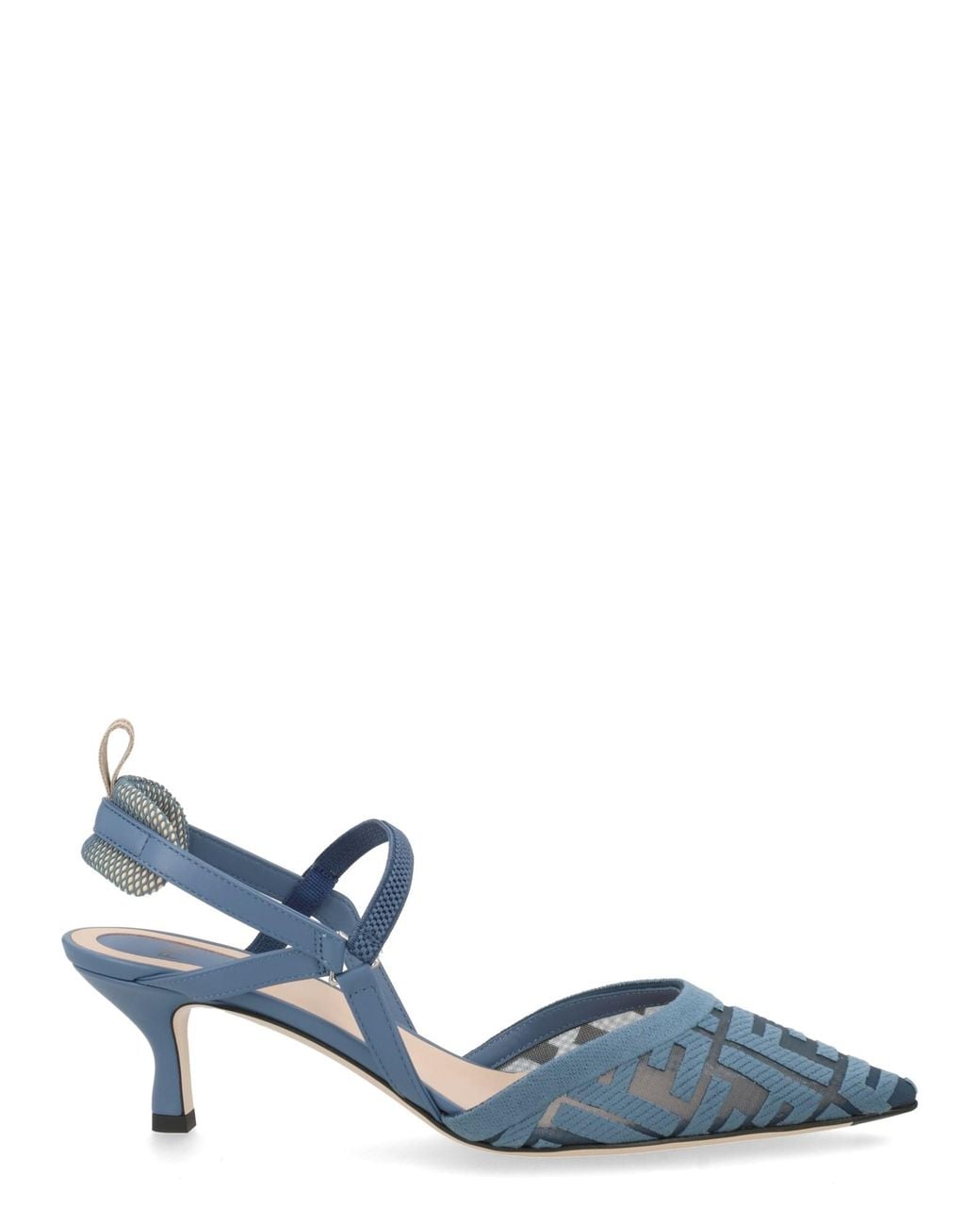 Fendi Blue Slingback "Colibrì Lite" Con Tacco Medio