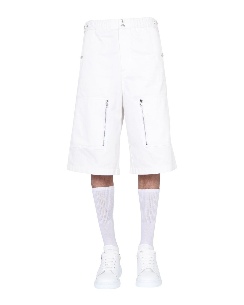 McQueen White Mini Gabardine Shorts With Snap Buttons for men
