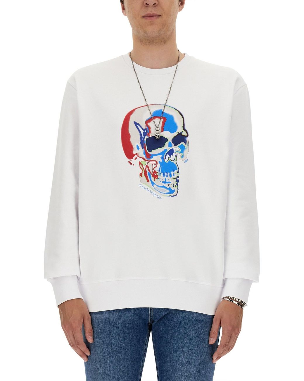 McQueen White Skull Graphic Sweatshirt for men