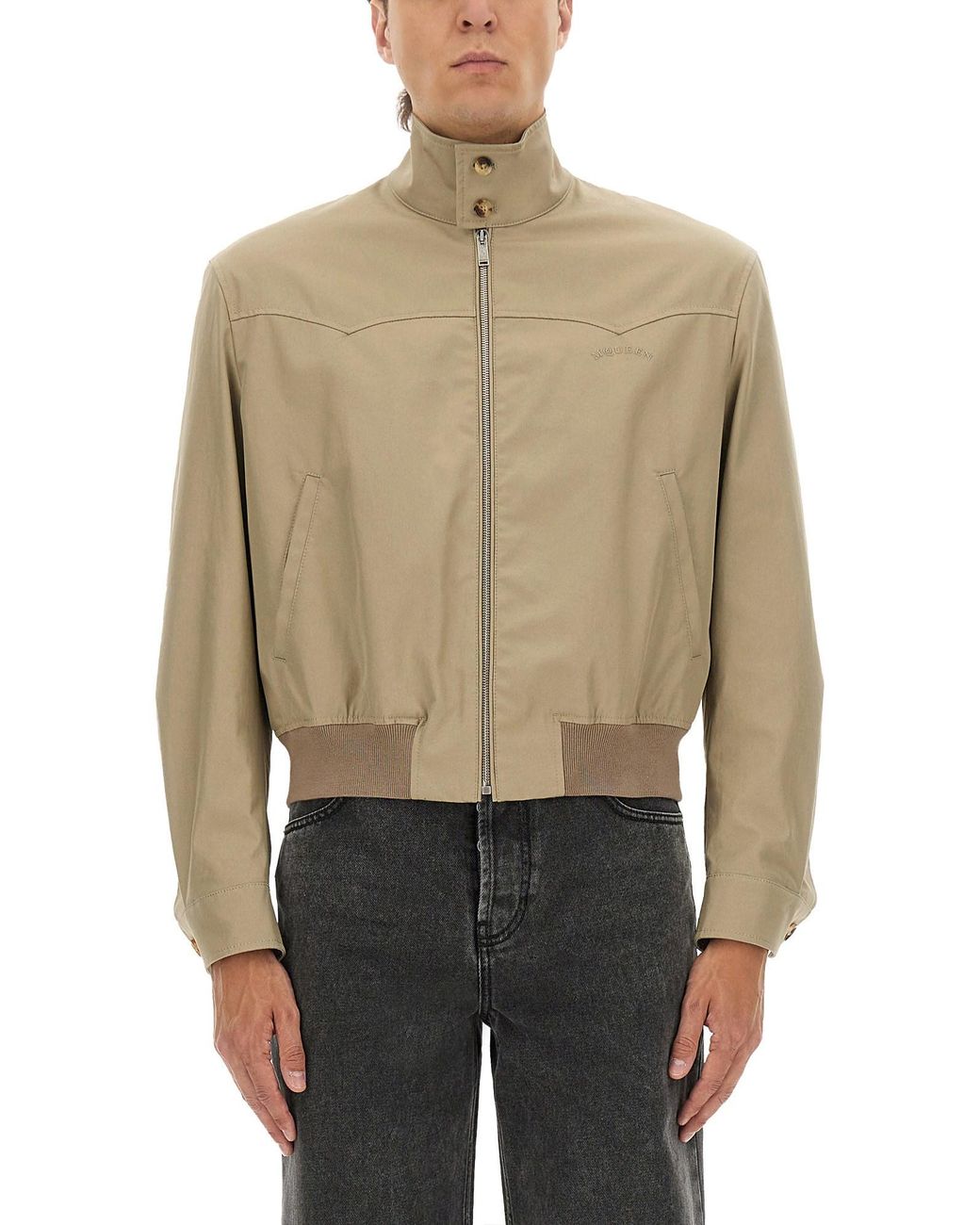 McQueen Natural Cropped Harrington Jacket for men