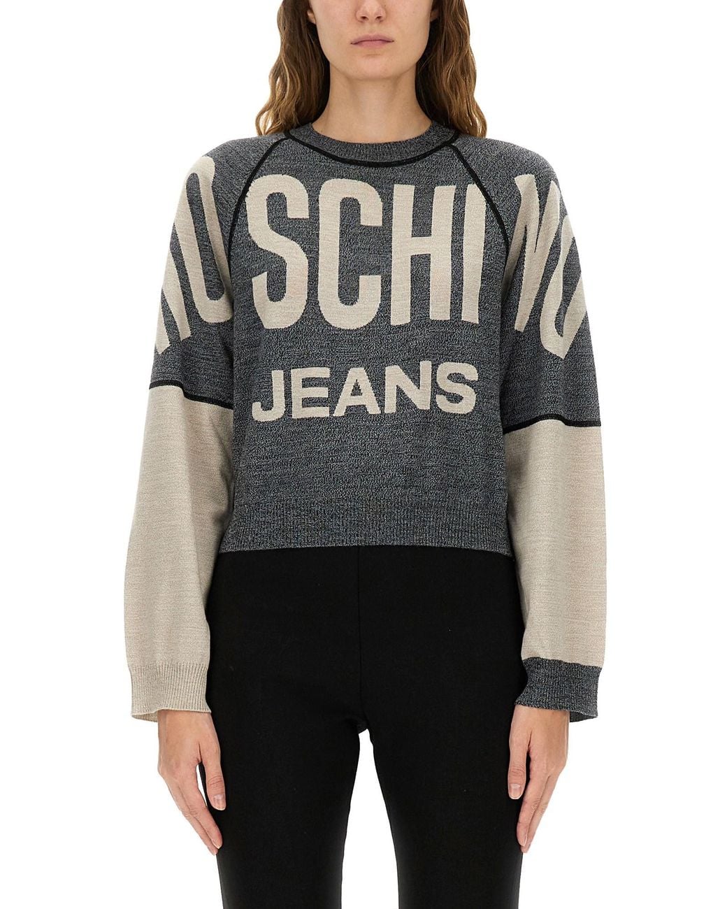 Moschino Black Cropped Jersey With Inlaid Logo