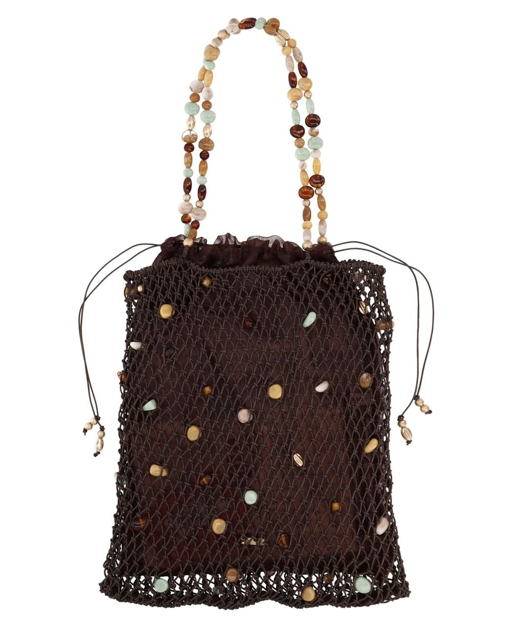 Cult Gaia Brown Borsa Tote "Mercier" Con Perline Decorative
