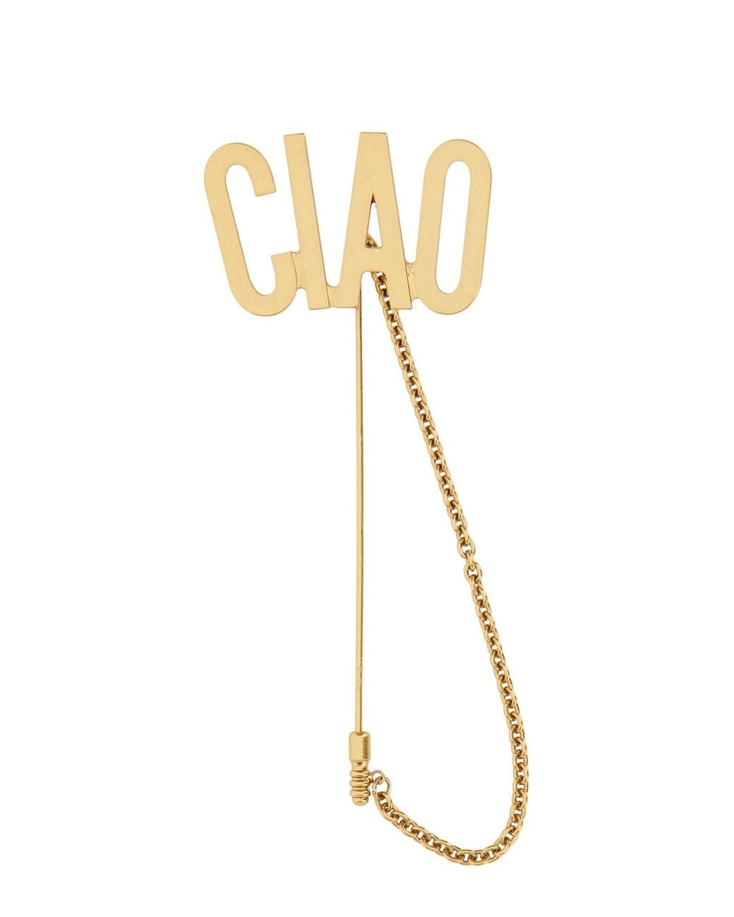 Moschino Metallic Tie Clip Hello Brass Brooches & Pins