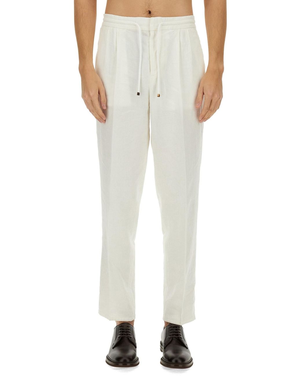 Brunello Cucinelli White Relaxed Drawstring Pants for men