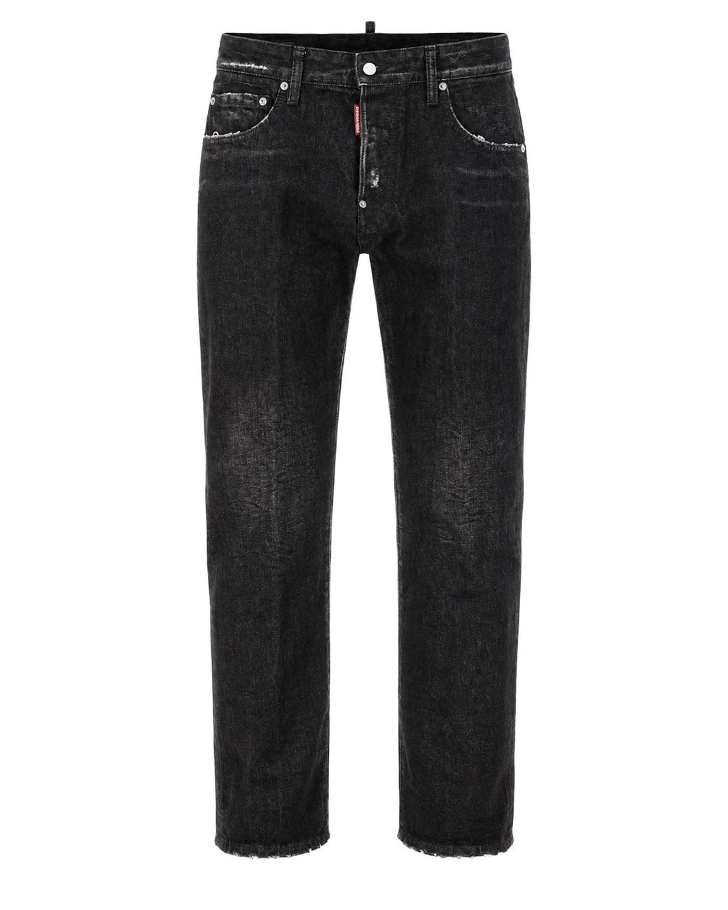 DSquared² Black Cropped Distressed Denim Jeans With Five-Pocket Design for men
