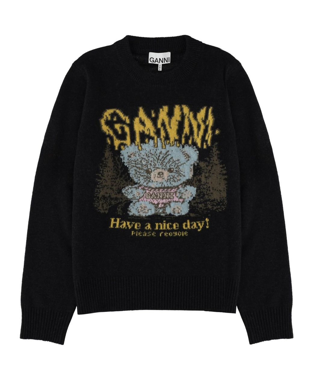Ganni Black Maglia "Teddy Forest"