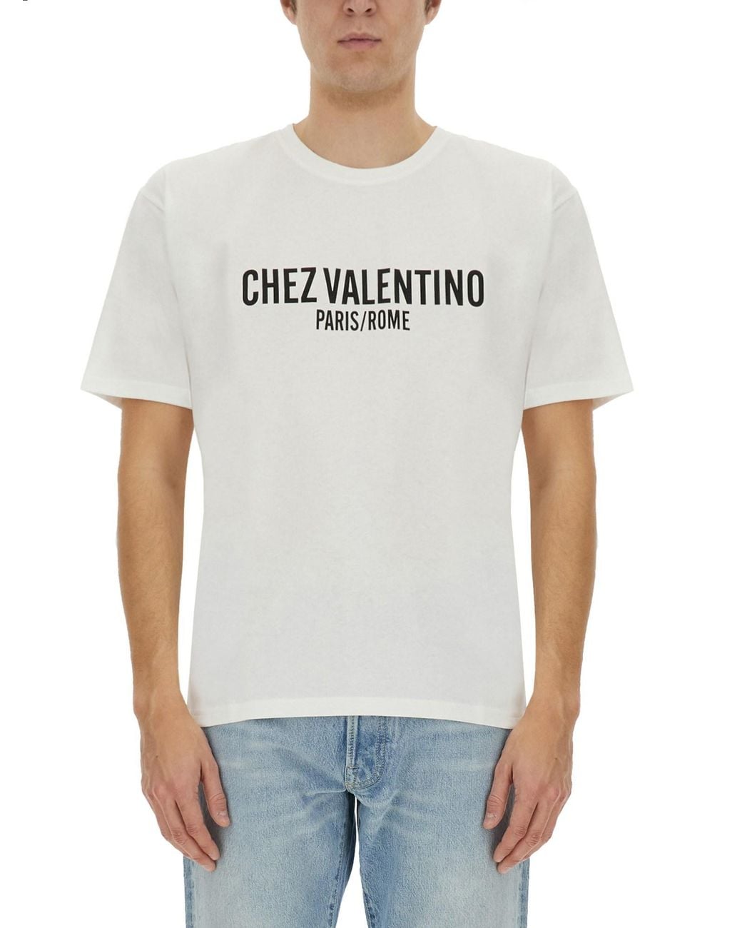 Valentino Gray Cotton T-Shirt With "Chez Print for men