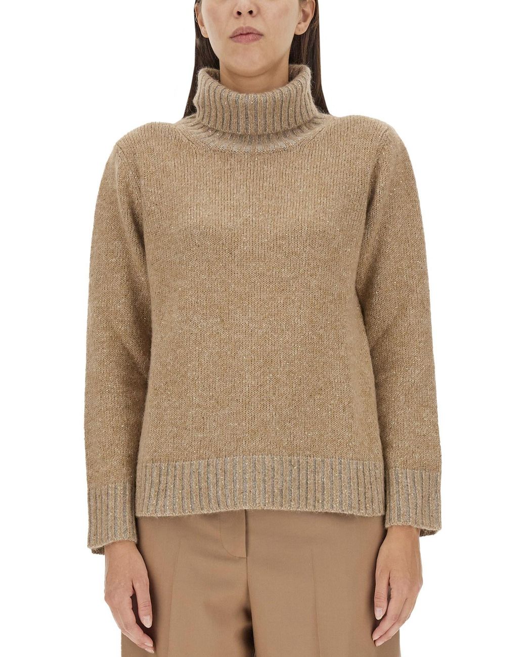 Fabiana Filippi Natural High-Neck Wool Jersey Sweater