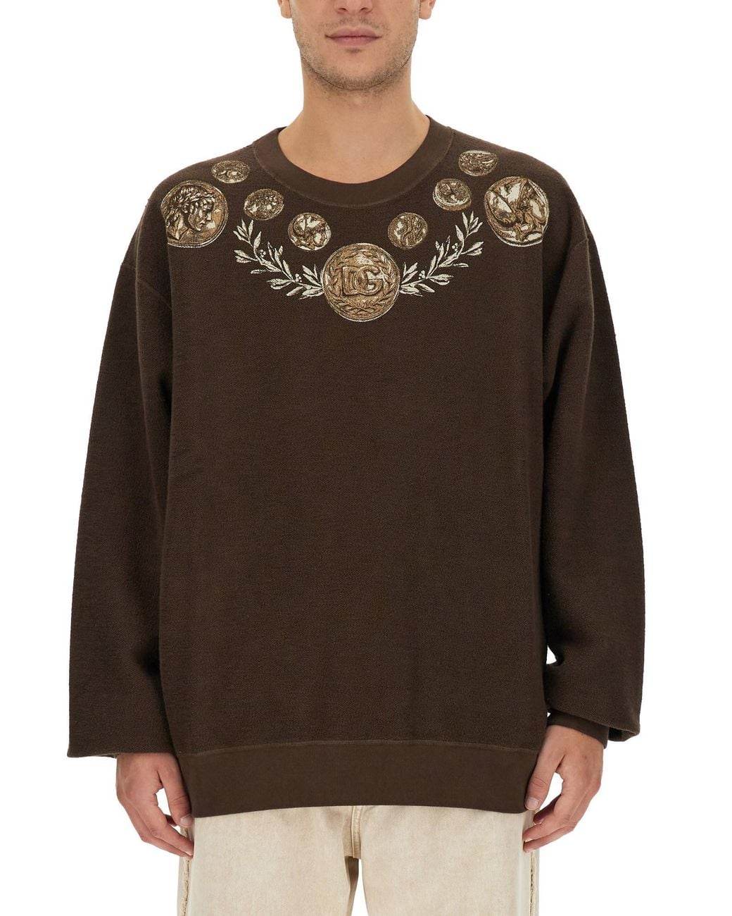 Dolce & Gabbana Brown Printed Cotton Sweatshirt for men