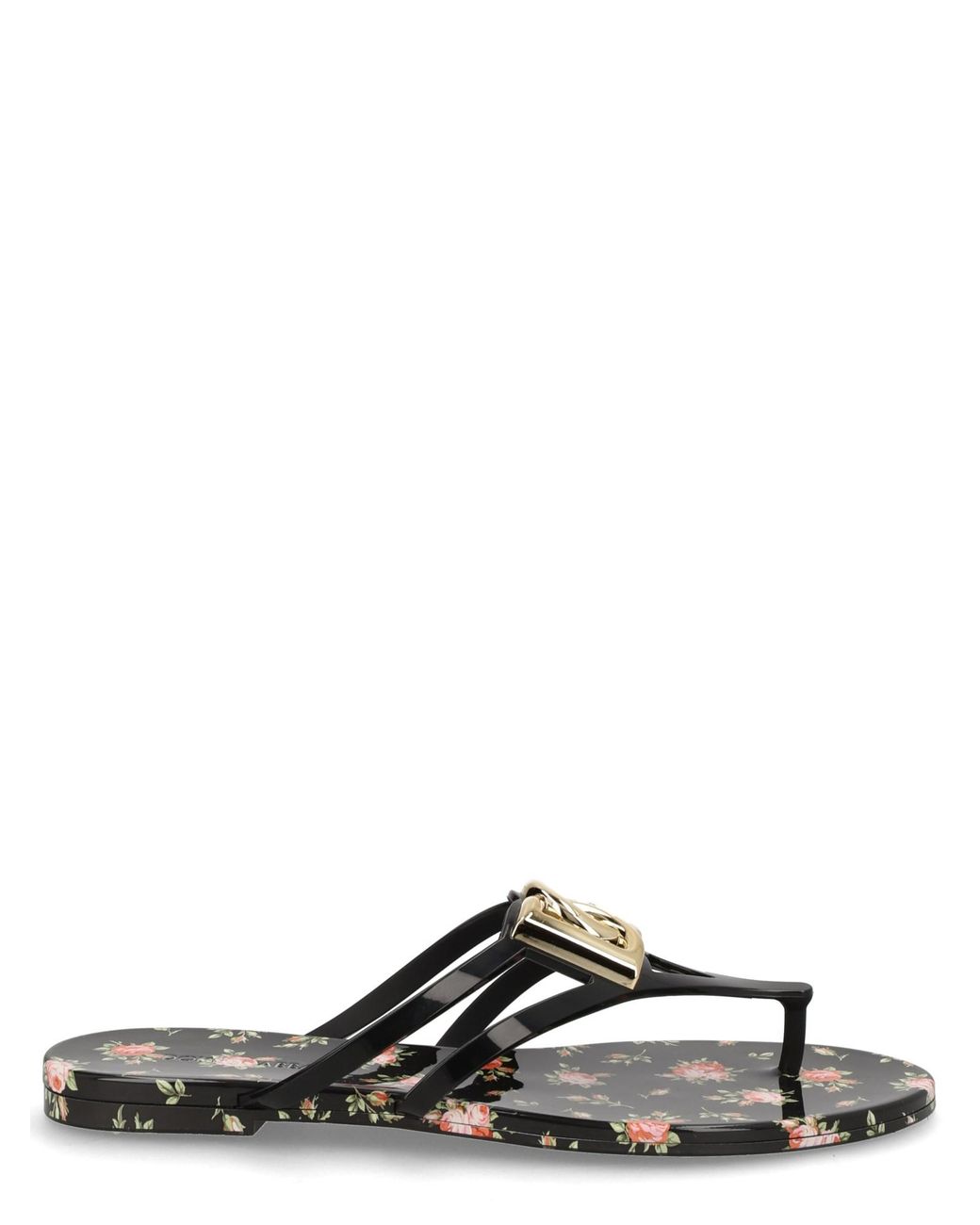 Dolce & Gabbana Black Floral Logo Slippers