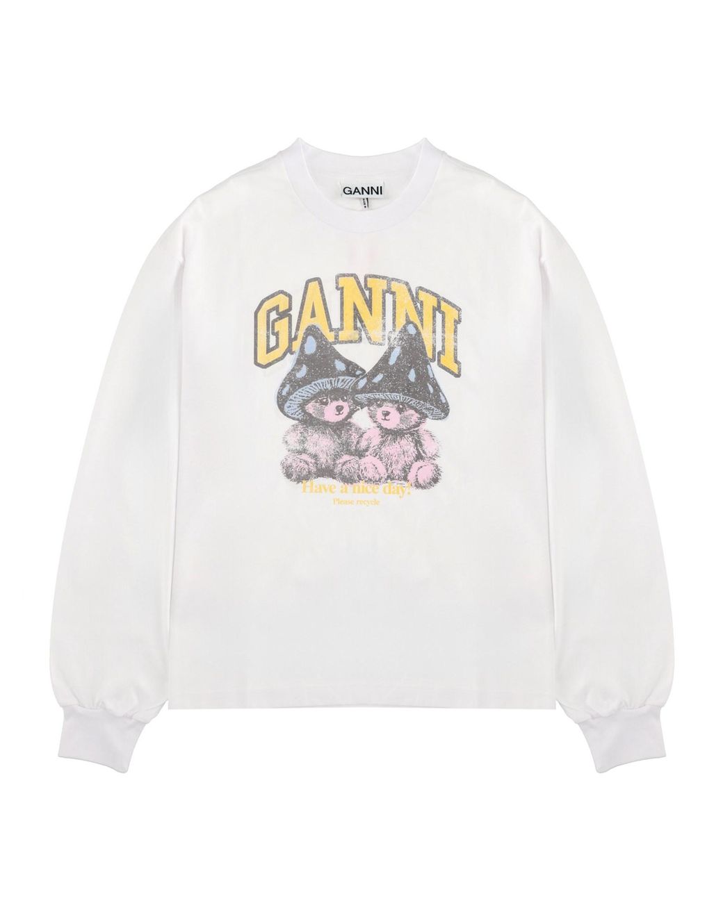 Ganni White Felpa Con Stampa