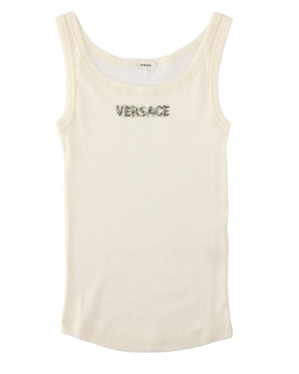 Versace Natural Tank Top Con Crystal Logo