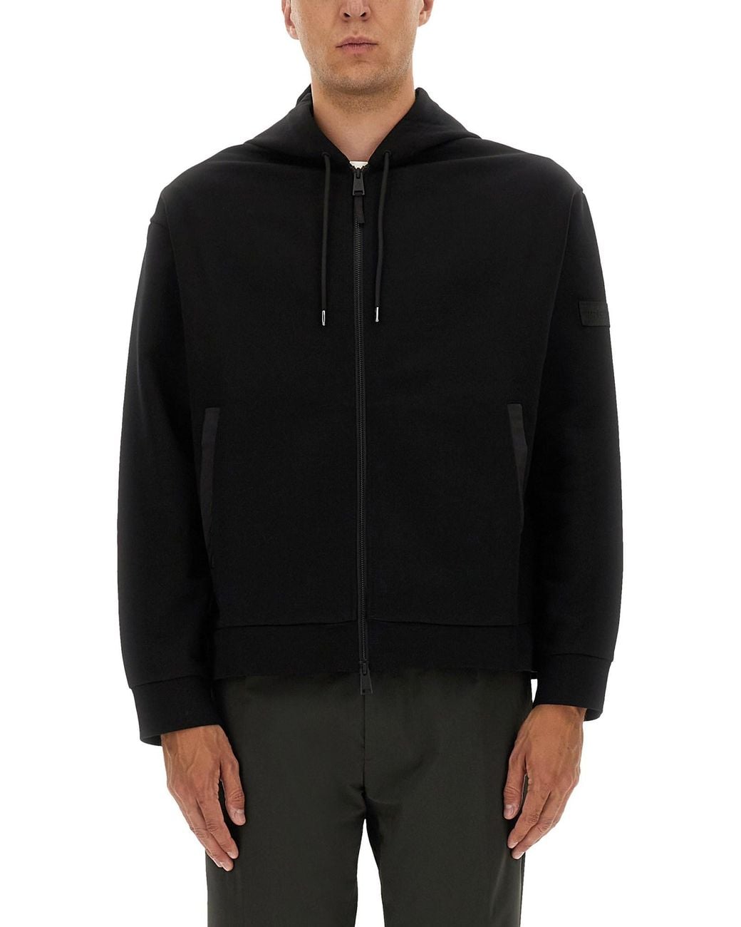 Premiata Black Zip Sweatshirt With Contrasting Fabric Panel for men