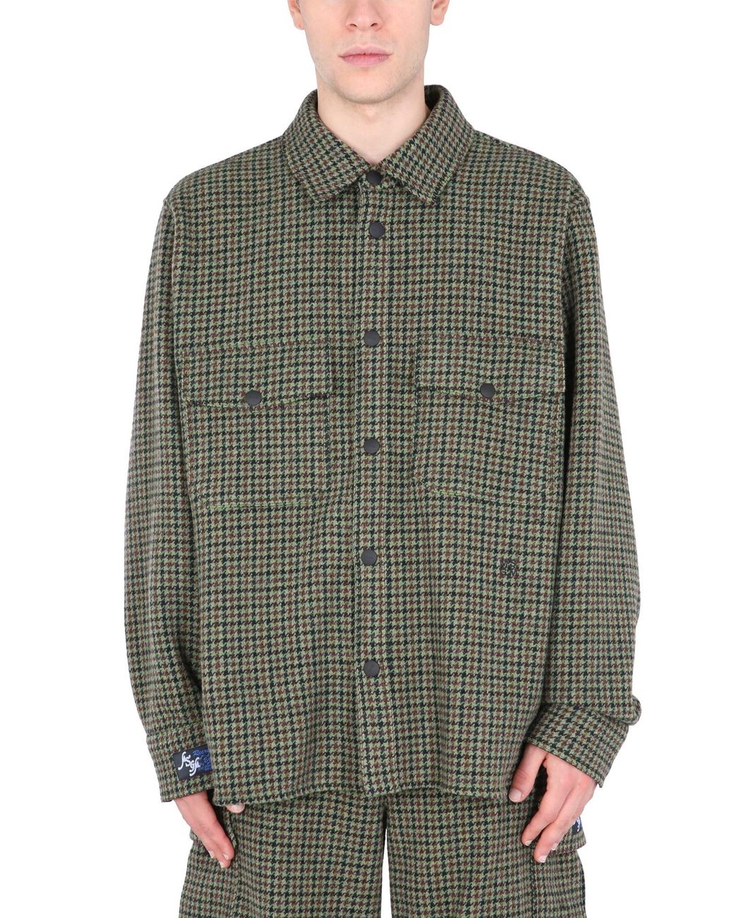 MSGM Green Checkered Wool Shirt With Classic Collar for men