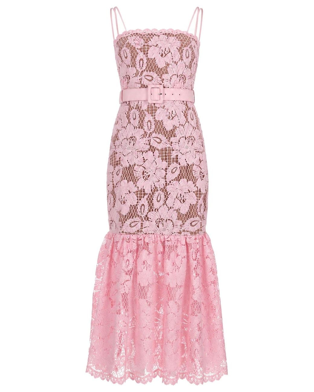 Self-Portrait Pink Midi Crochet Dress Polyester