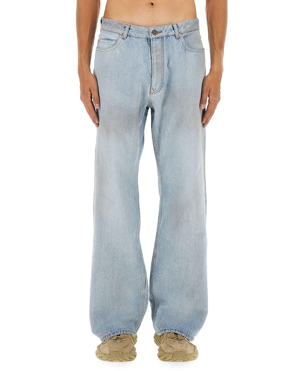Balenciaga Blue Distressed Relaxed Fit Pants for men