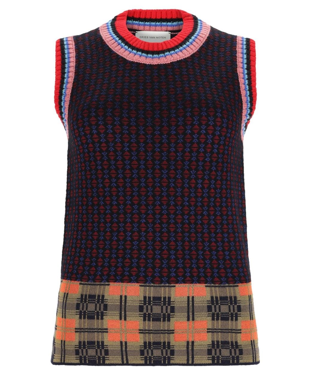 Dries Van Noten Blue Gilet Con Motivo Geometrico