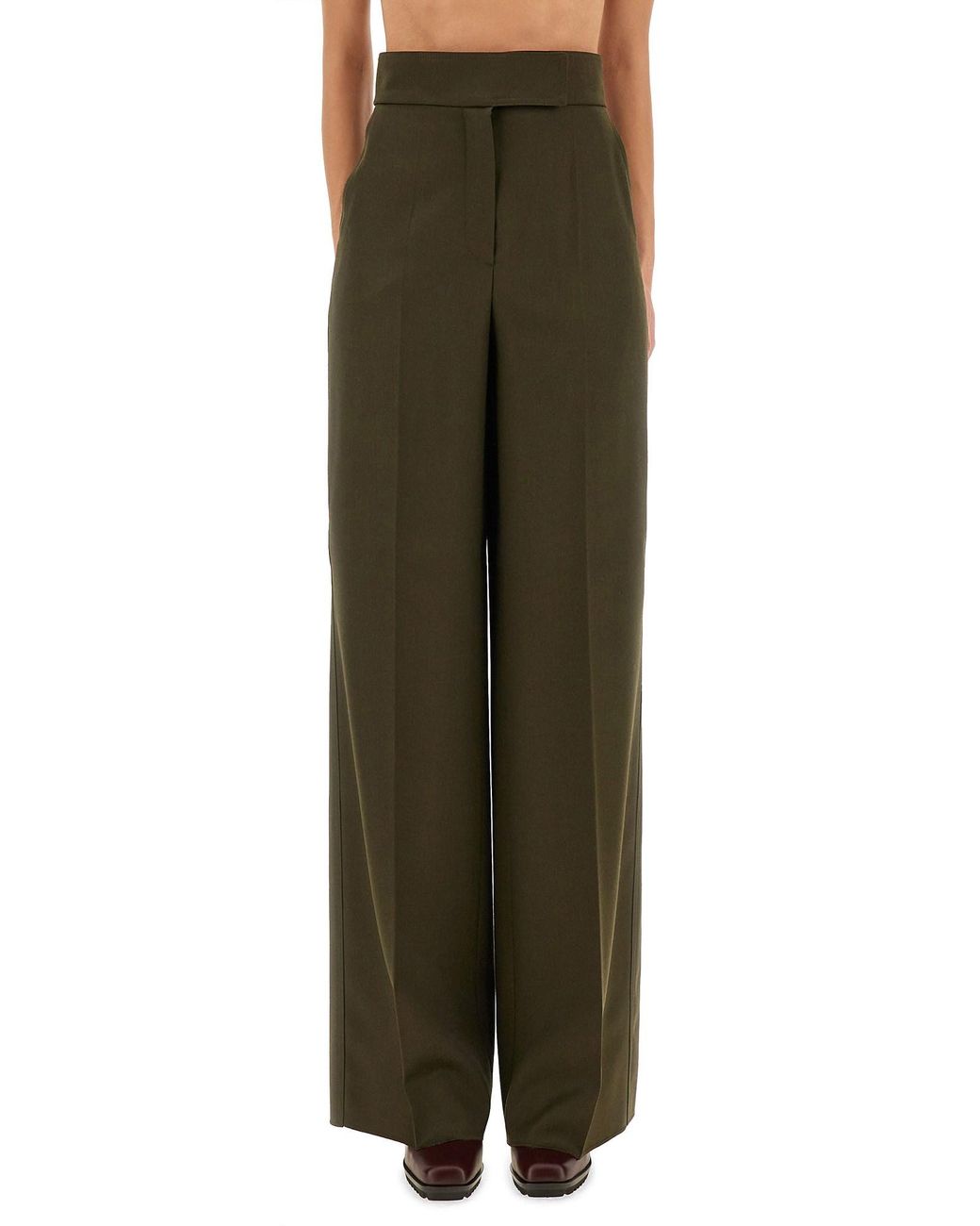 Max Mara Green Tailored Flat Front Pants