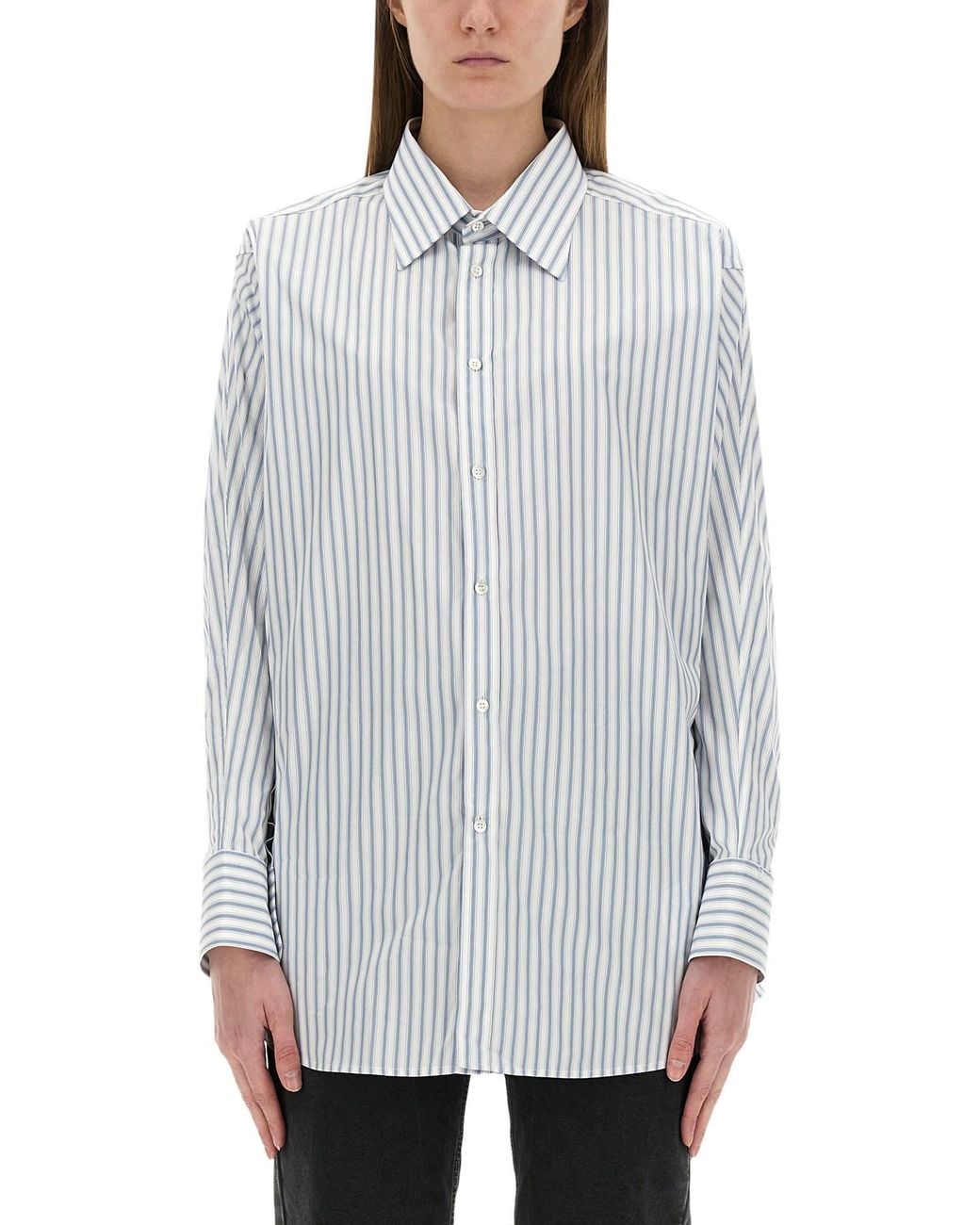 Maison Margiela Gray Striped Cotton Shirt