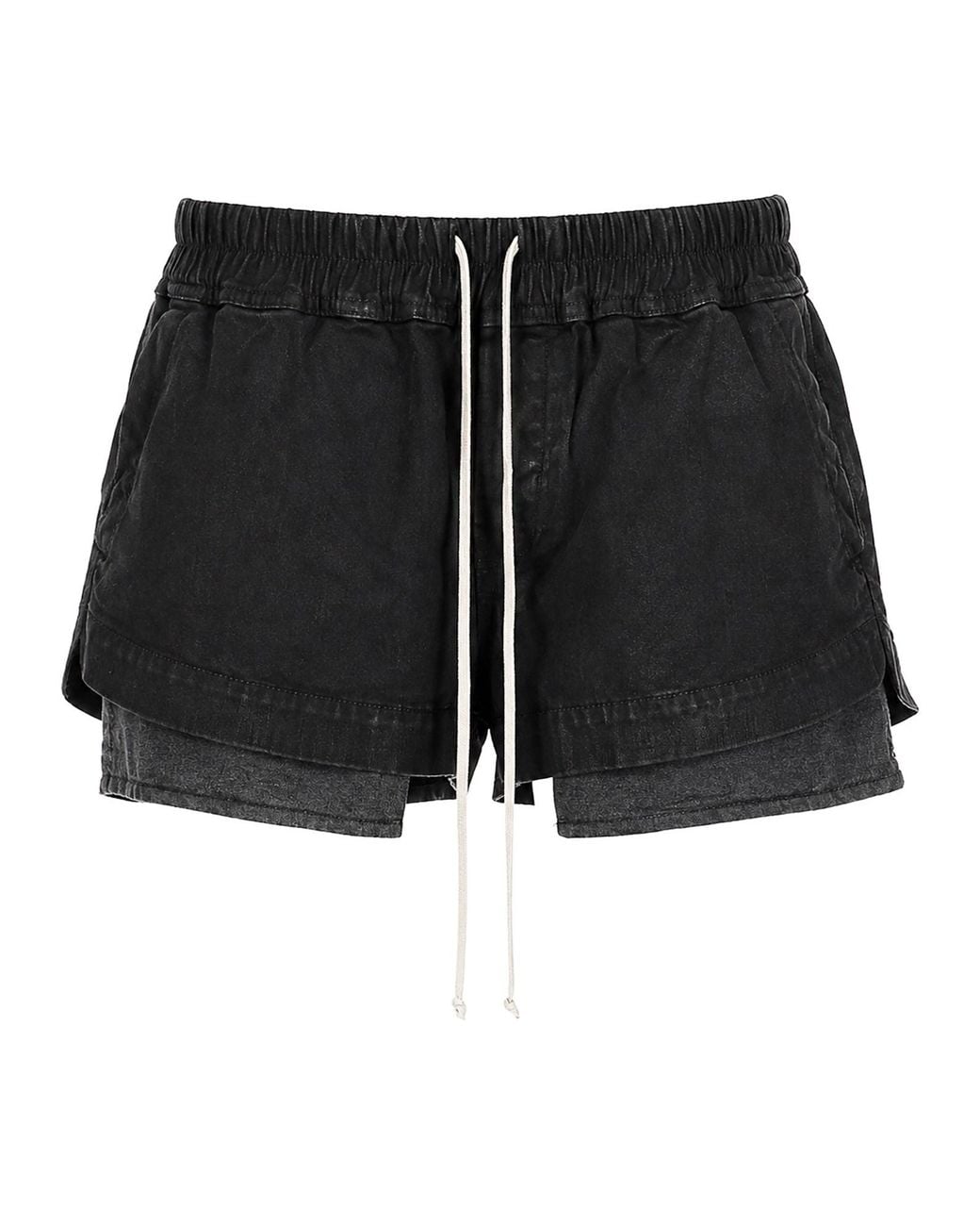 Rick Owens Black Layered Drawstring Elastic Waistband Cotton Shorts