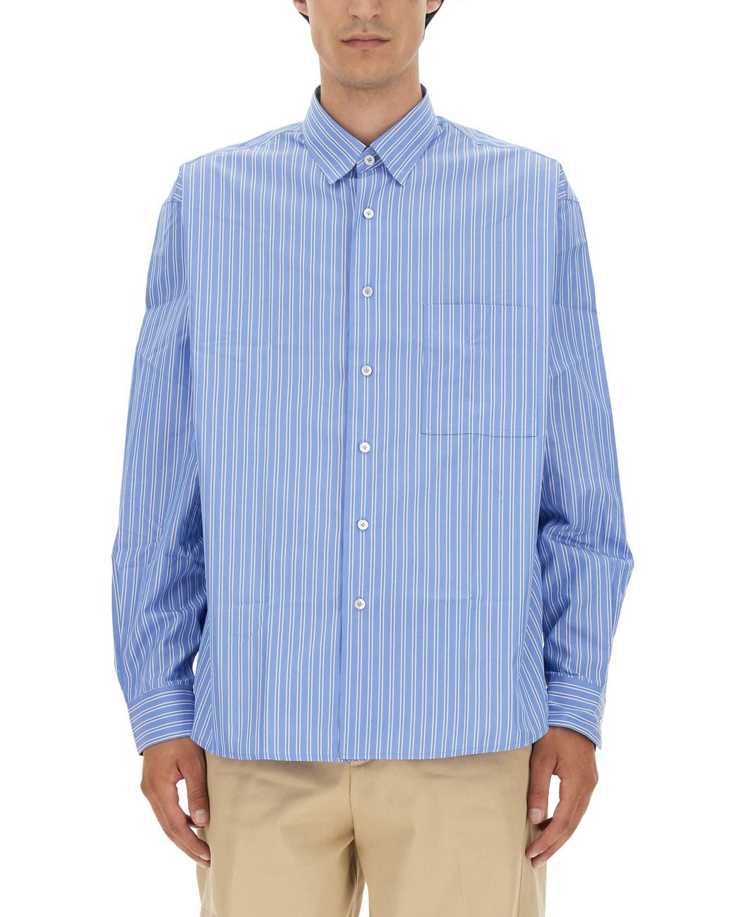 Lanvin Blue Vertical Stripe Oversize Fit Shirt for men