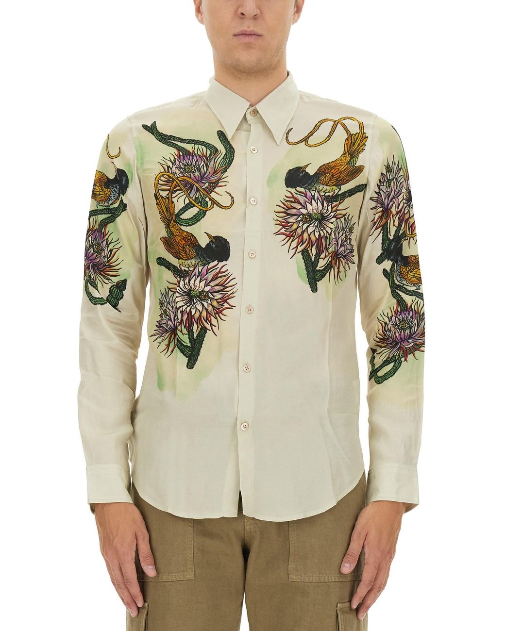 Dries Van Noten Natural Stylish Printed Slim Fit Shirt for men