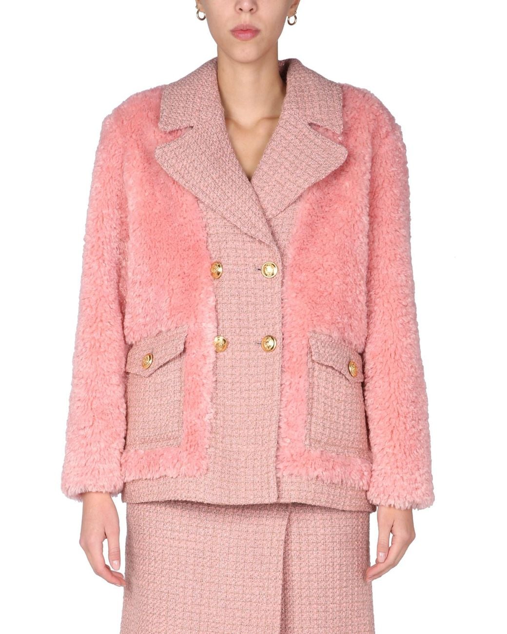 Boutique Moschino Pink Mat And Sherling Jacket