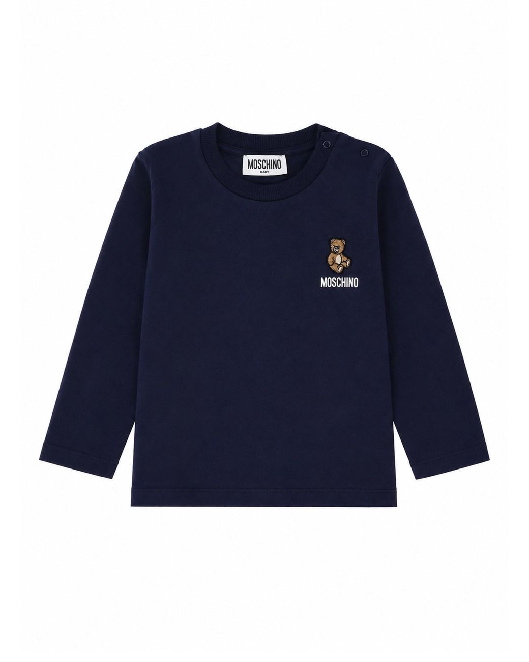 Moschino Blue T-Shirt A Manica Lunga Con Ricamo Teddy Bear