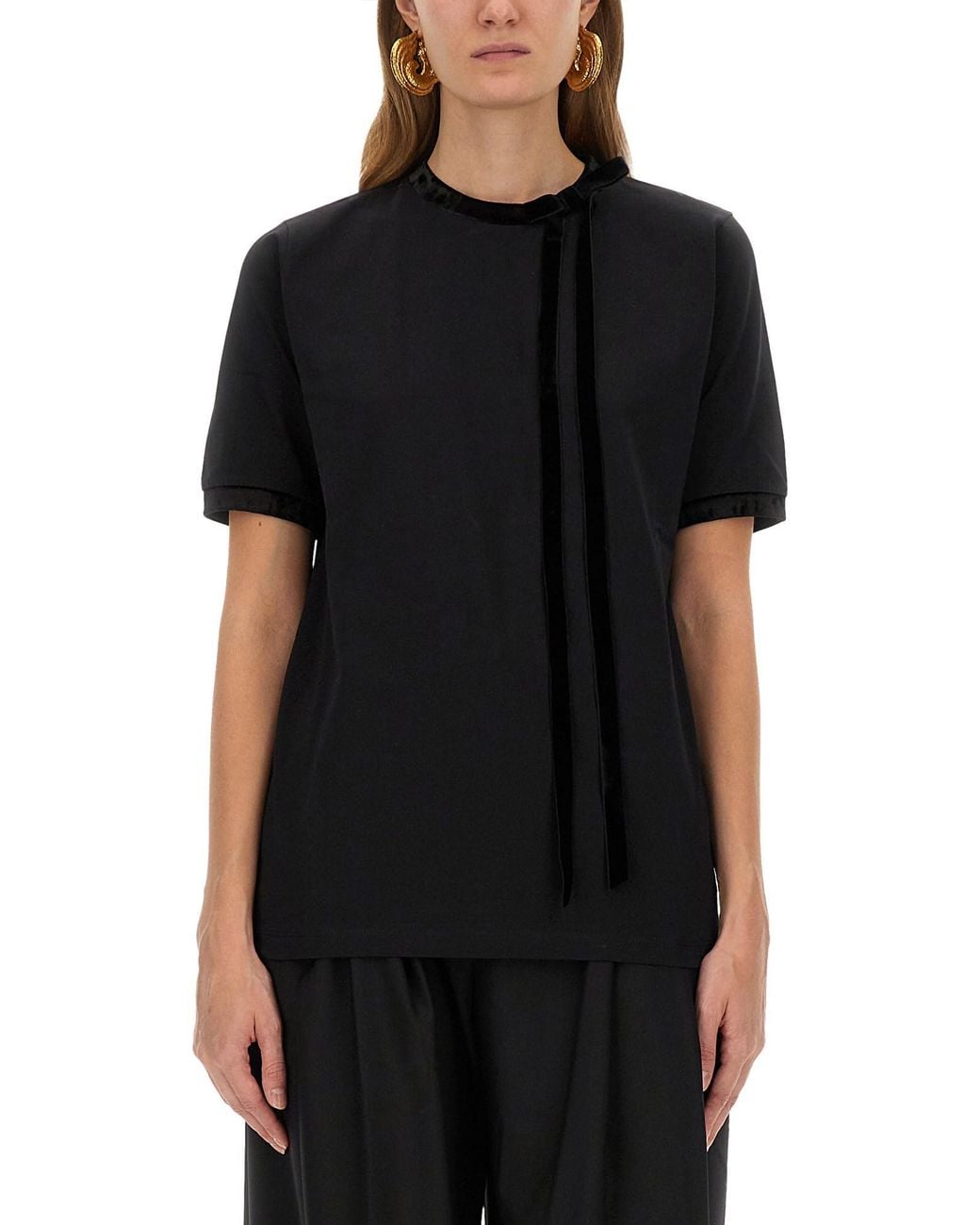 Nina Ricci Black T-Shirt With Ribbon And Bow