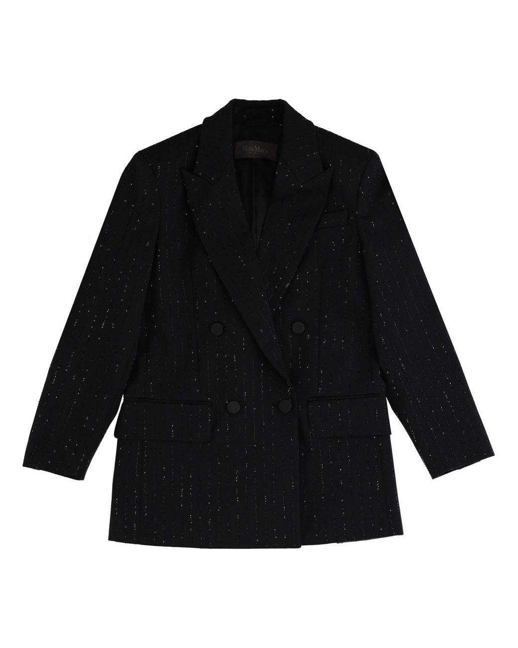 Max Mara Black Double-Breasted Jacket With Rhinestone Details Virgin Wool