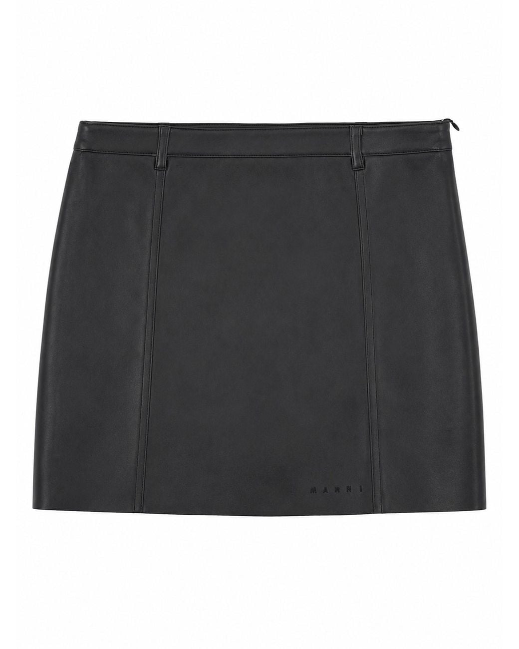 Marni Black Minigonna Effetto Pelle Con Logo E Cuciture