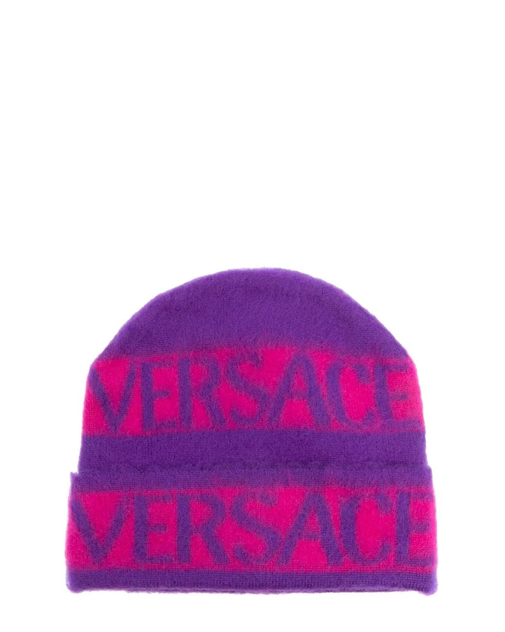 Beanie Righe Logate di Versace in Purple