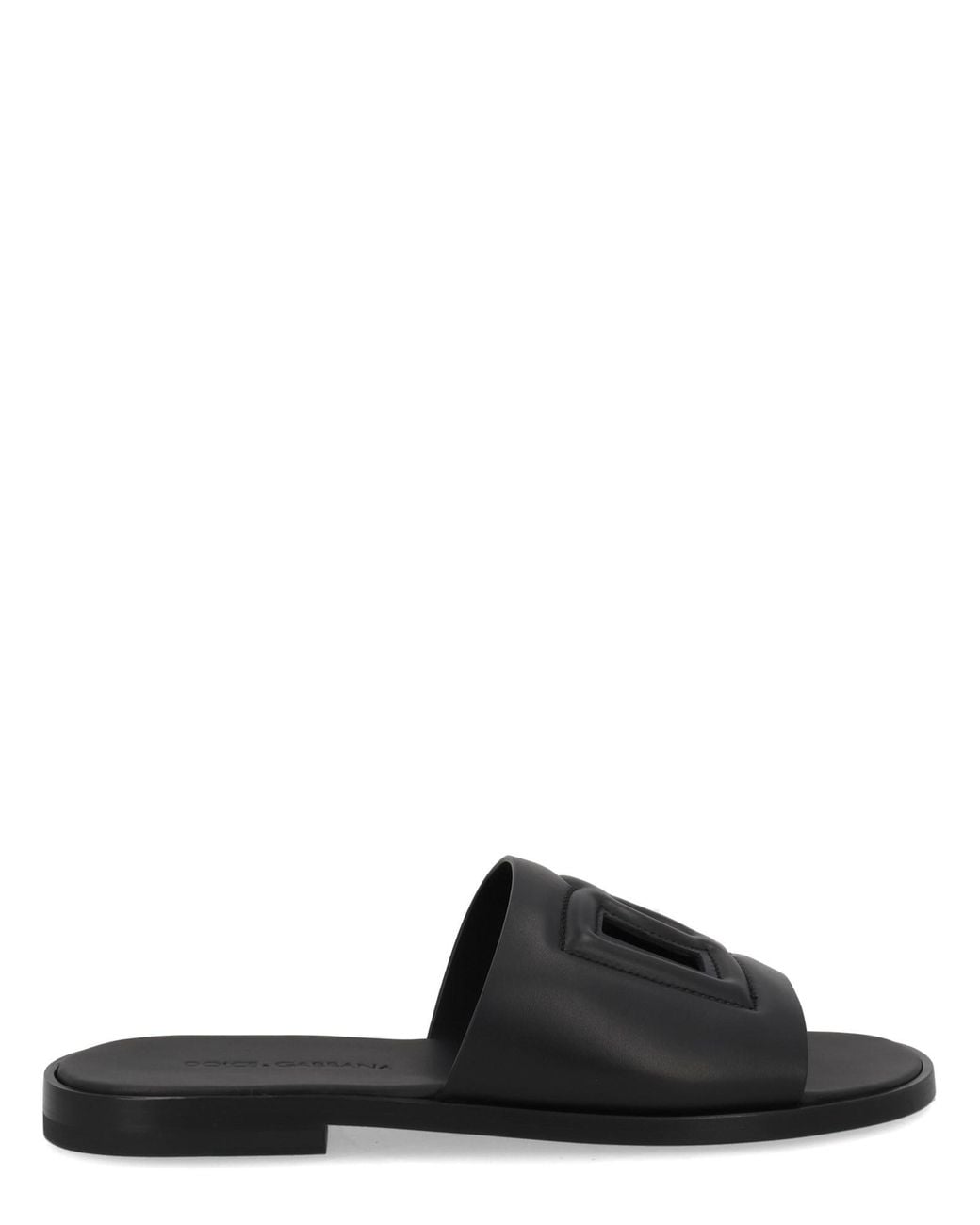 Dolce & Gabbana Black Dolce & Gabbana Leather Slippers With Logo for men