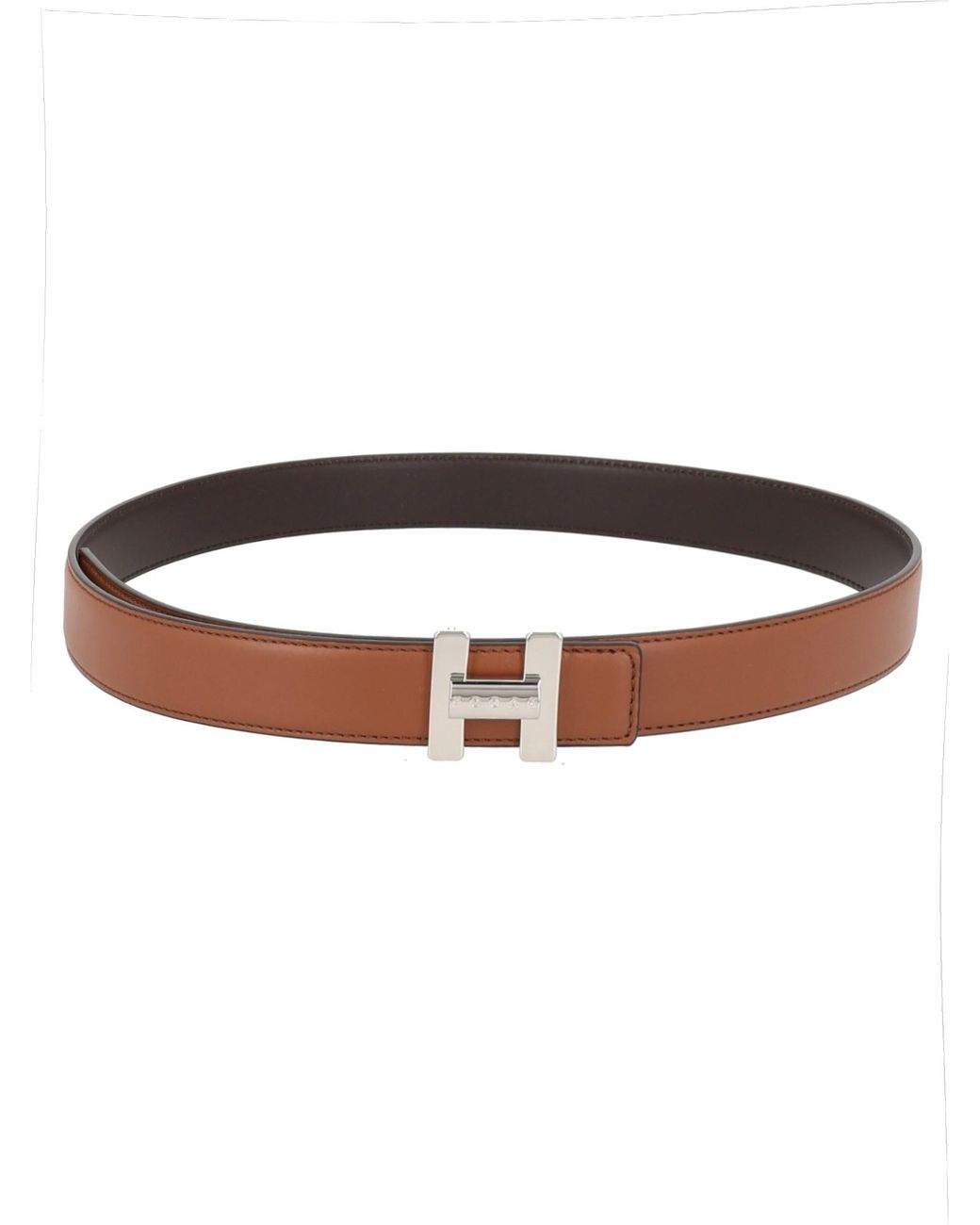 Hogan Brown Narrow Calfskin Leather T Buckle Belt