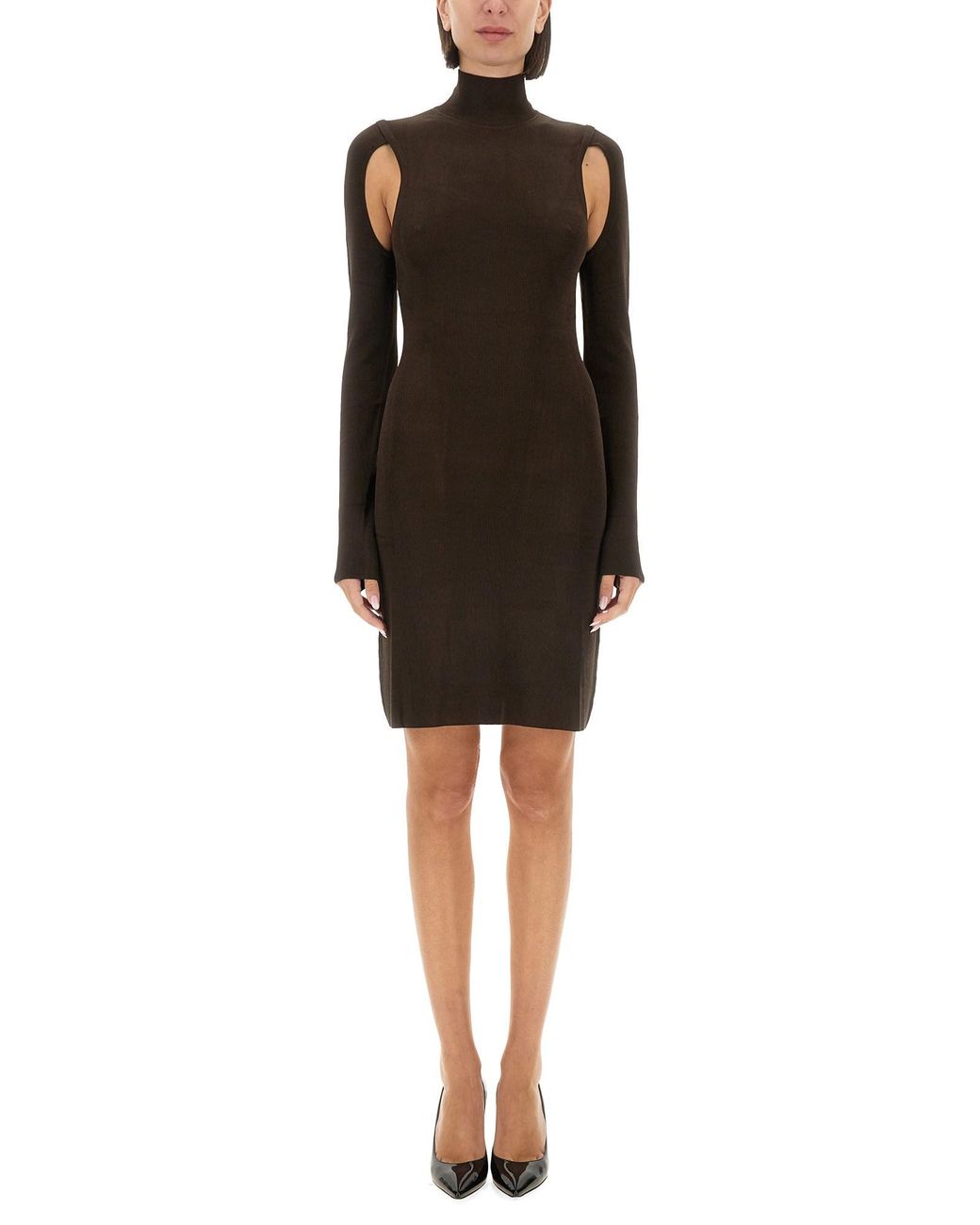 Helmut Lang Black Ribbed Turtleneck Mini Dress