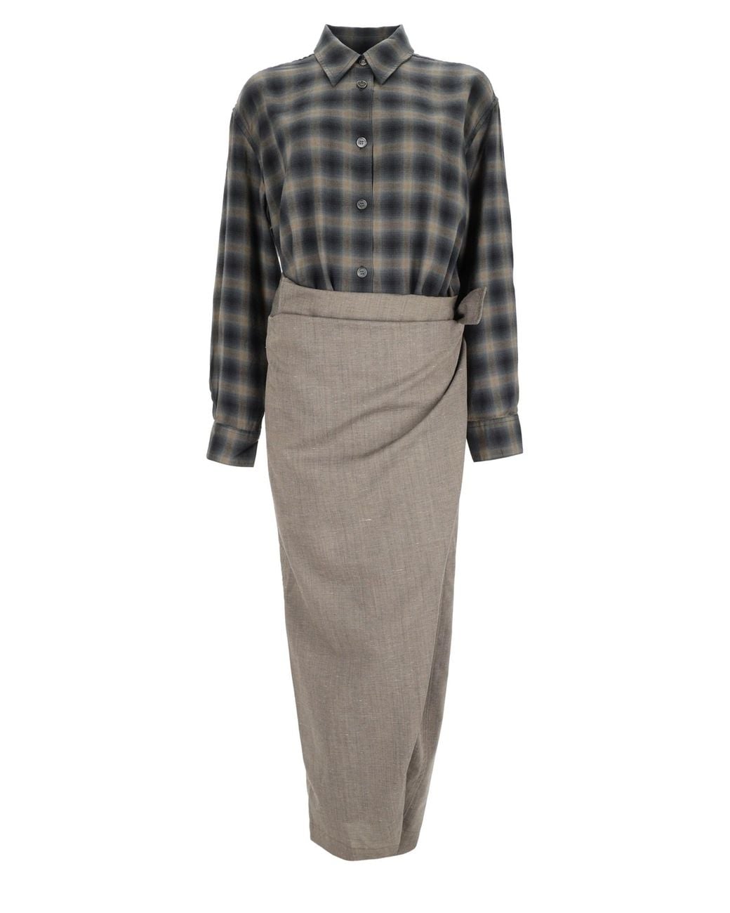 Our Legacy Gray Abito Chemisier Con Motivo "Yukon Check"