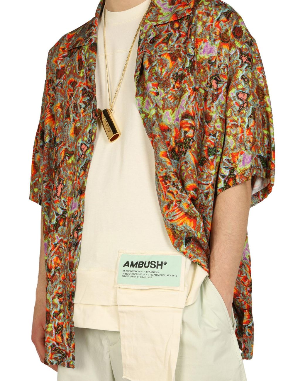 CAMICIA IN VISCOSA CON PATCH LOGO di Ambush in Brown da Uomo