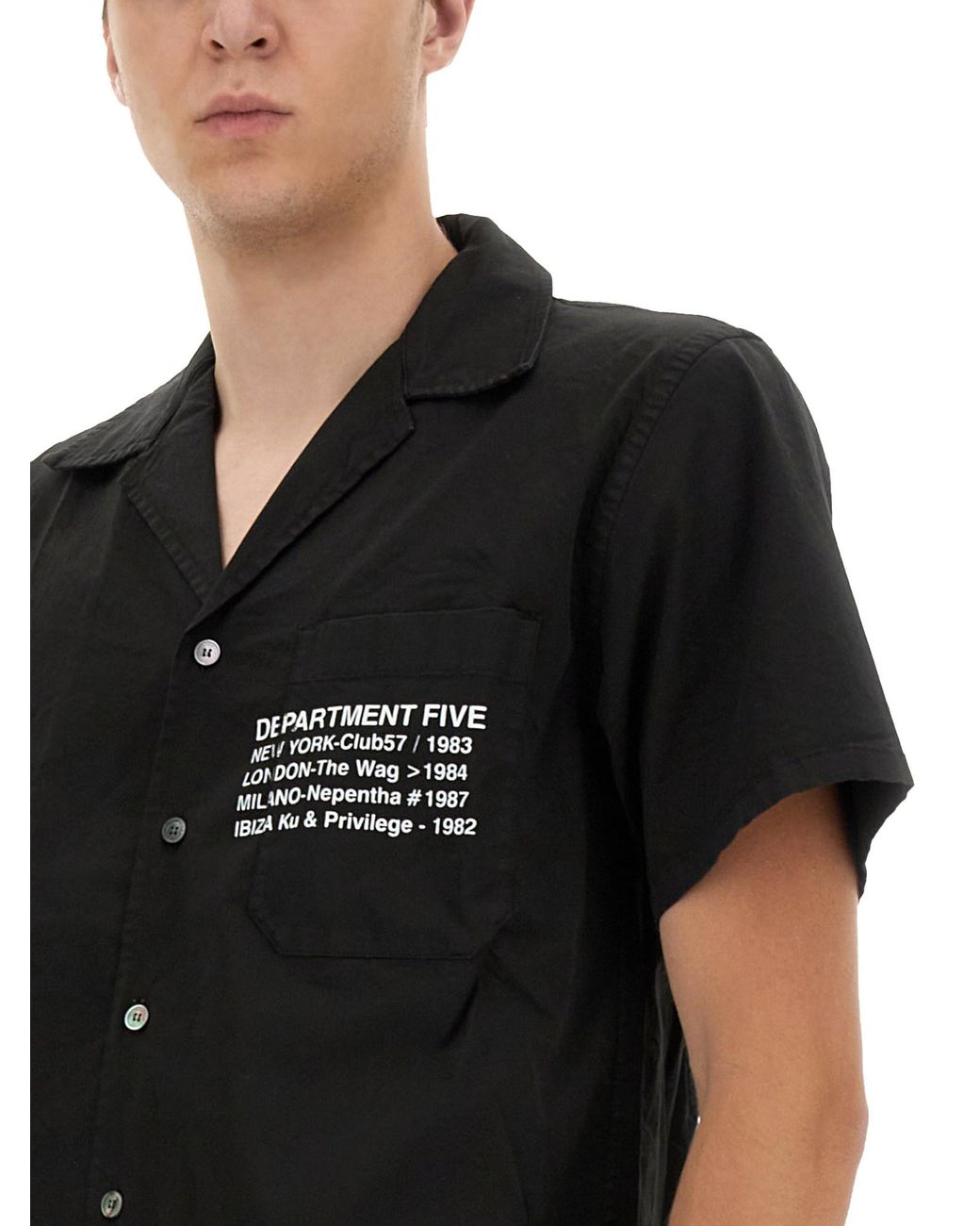 CAMICIA HAWAIANA IN COTONE CON STAMPA LOGO di Department 5 in Black da Uomo