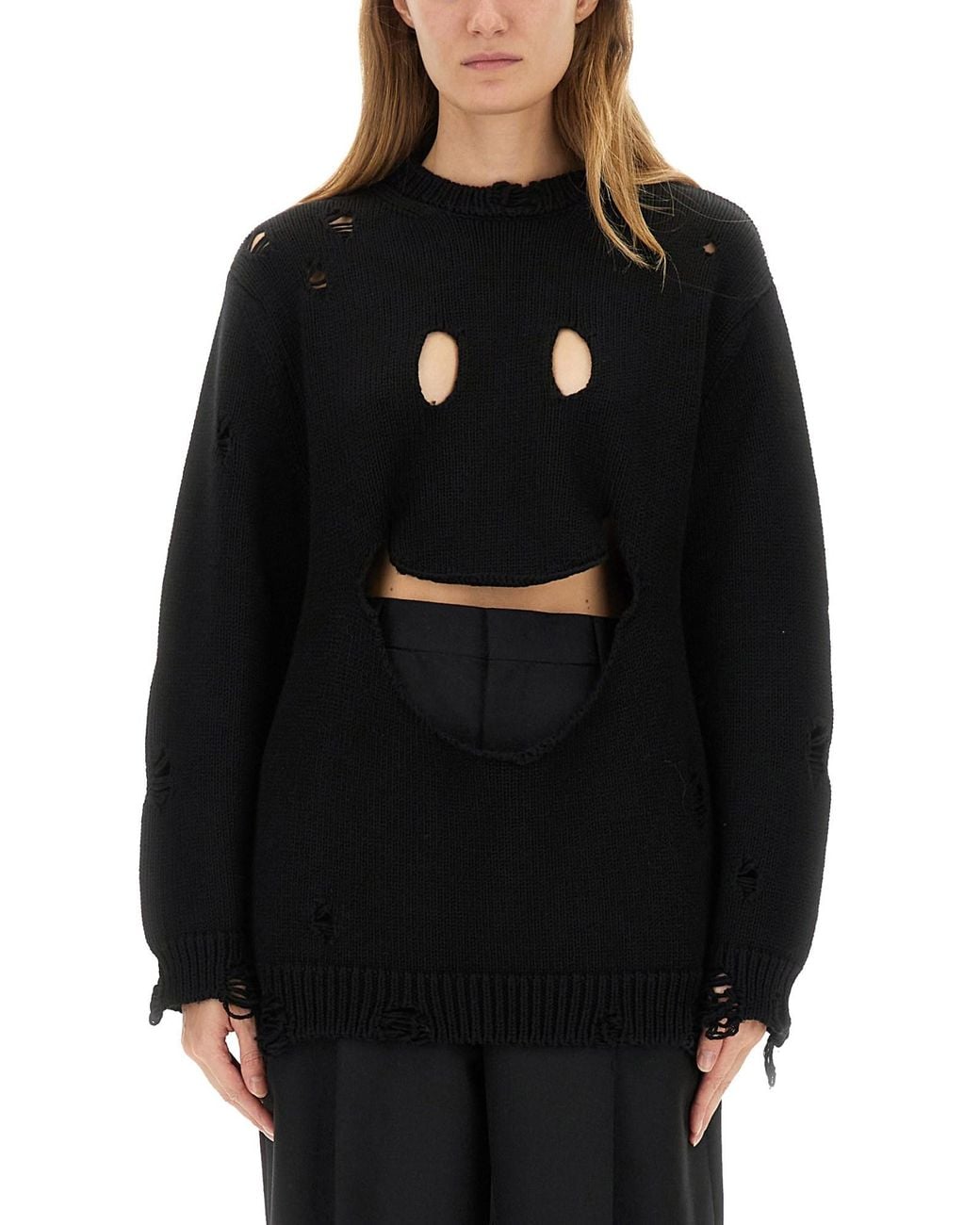 Moschino Black Distressed Wool Jersey With Oversized Fit