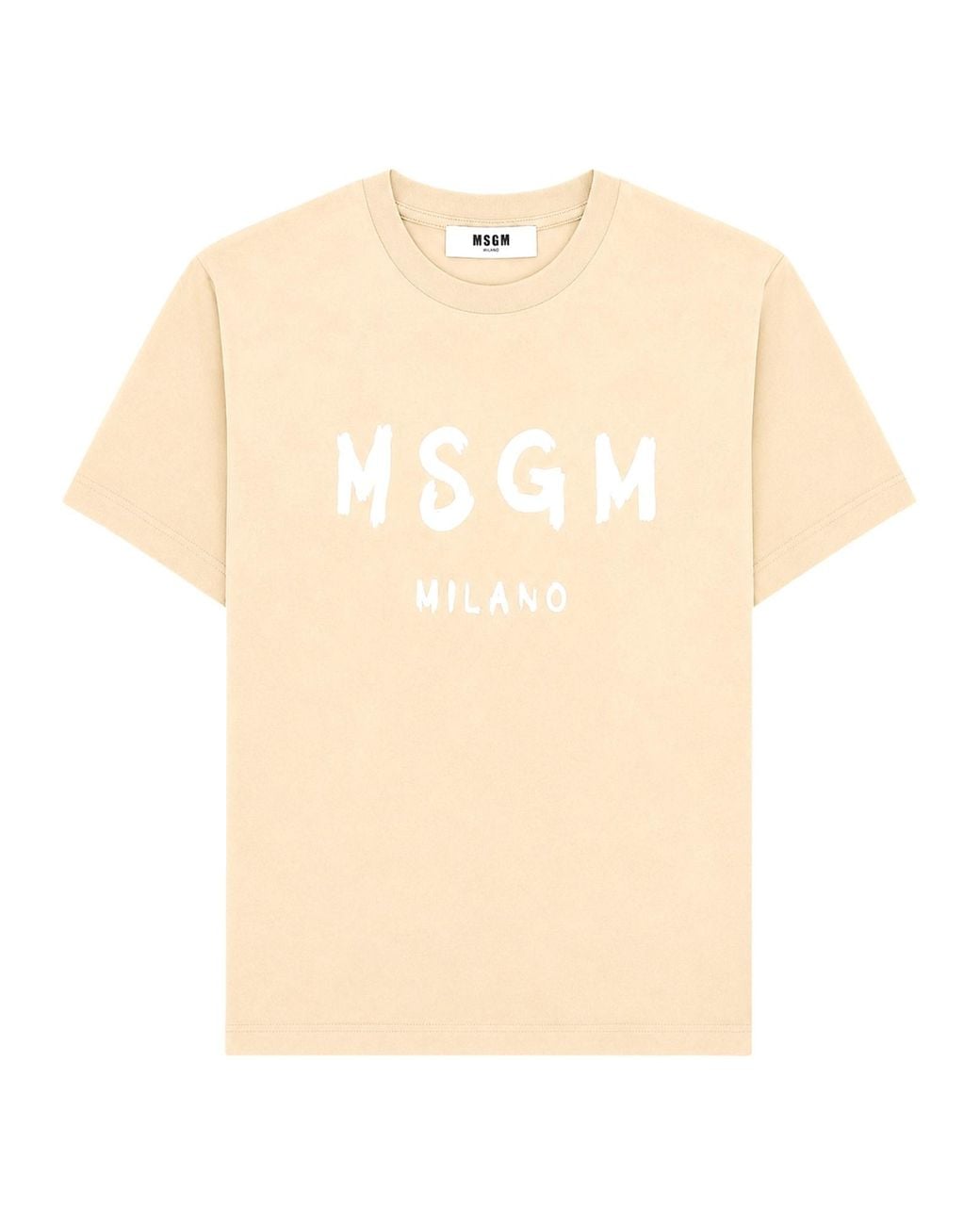 MSGM Natural T-Shirt A Manica Corta Con Stampa Logo